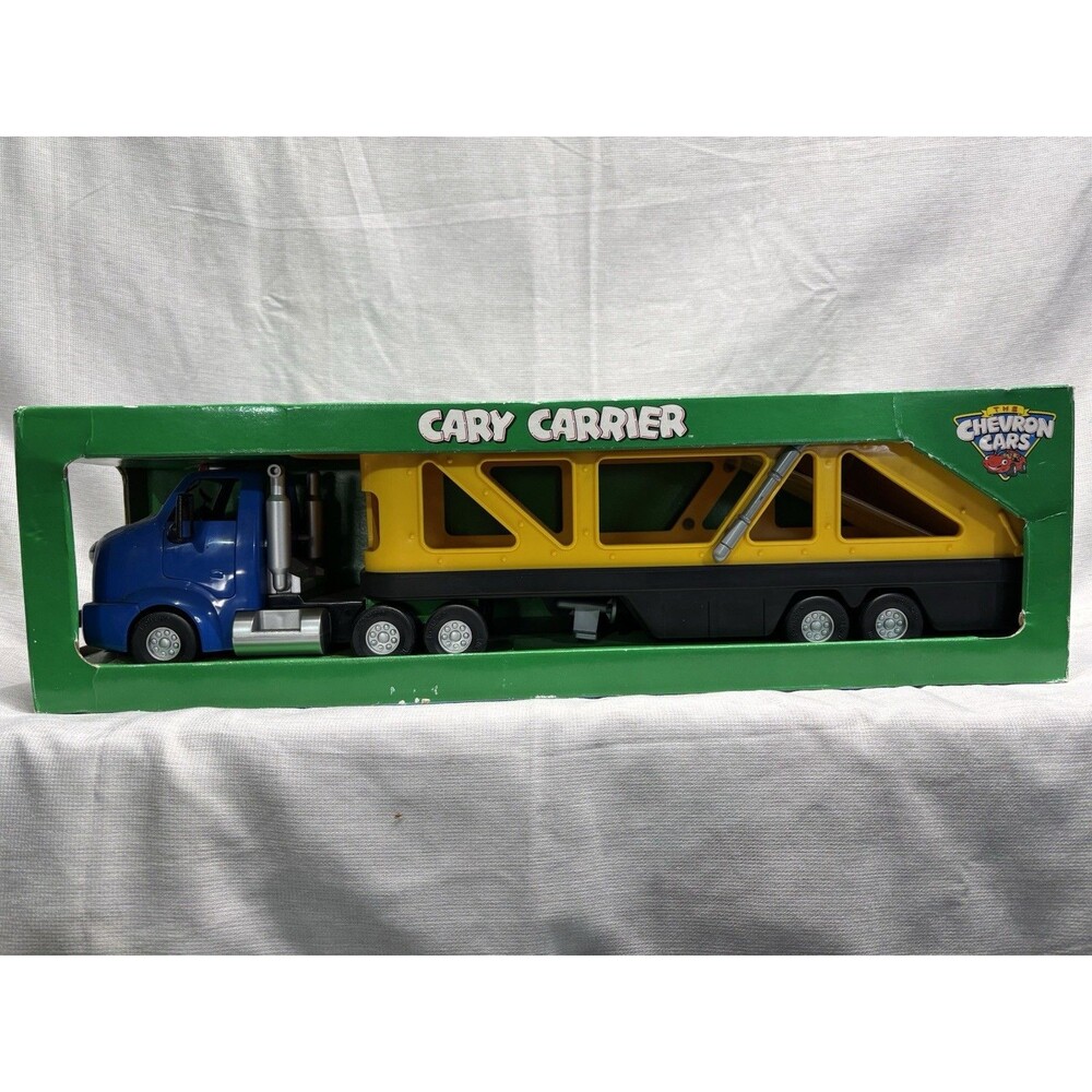 Chevron Cars Cary Carrier Truck Playset In Box Vintage Toy Car Hauler Complete